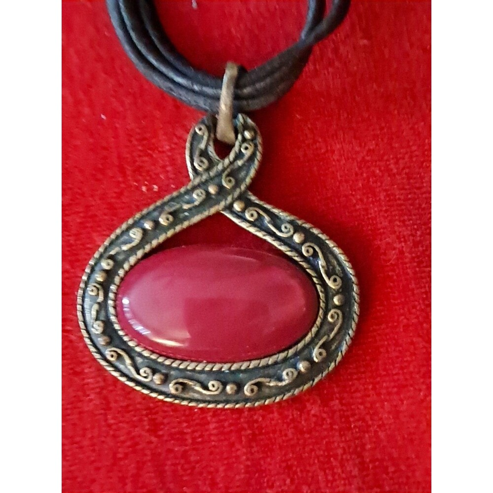Chicos Statement Necklace Dark Red Pendant Chunky Boho